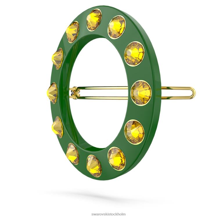 Swarovski hårklämma P28L1473 Tillbehör rund skuren, rund form, grön, guldfärgad
