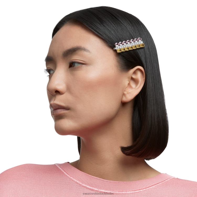 Swarovski hårklämma P28L1476 Tillbehör blandade snitt, rektangulär form, flerfärgad, rodiumpläterad