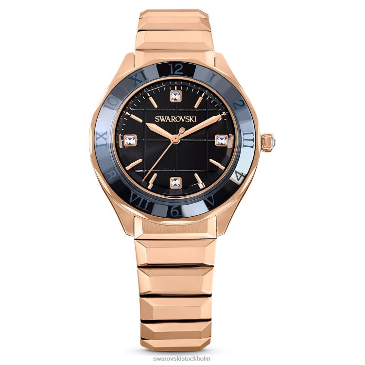 Swarovski 37mm klocka P28L1193 Tillbehör schweizisk tillverkad, metallarmband, svart, roséguldfärgad finish