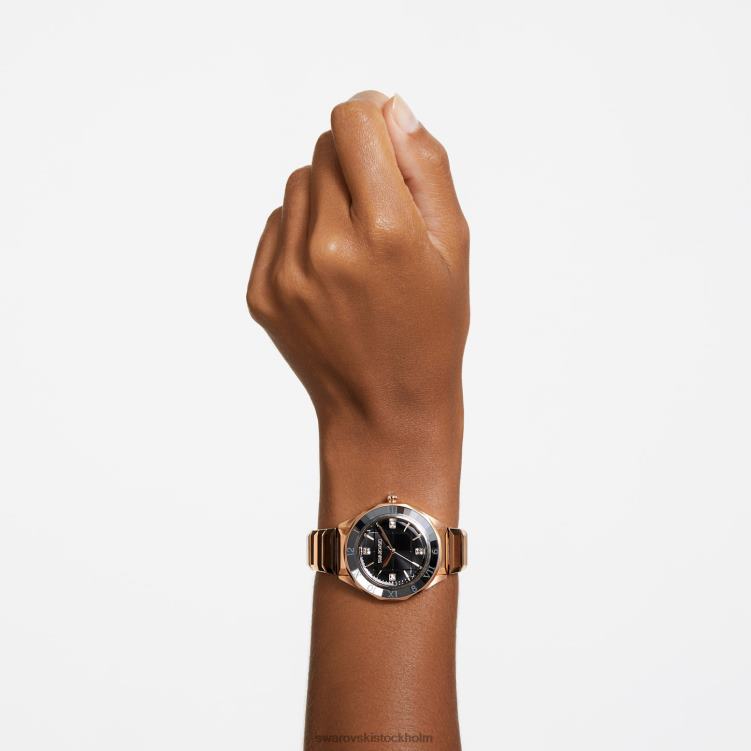 Swarovski 37mm klocka P28L1193 Tillbehör schweizisk tillverkad, metallarmband, svart, roséguldfärgad finish