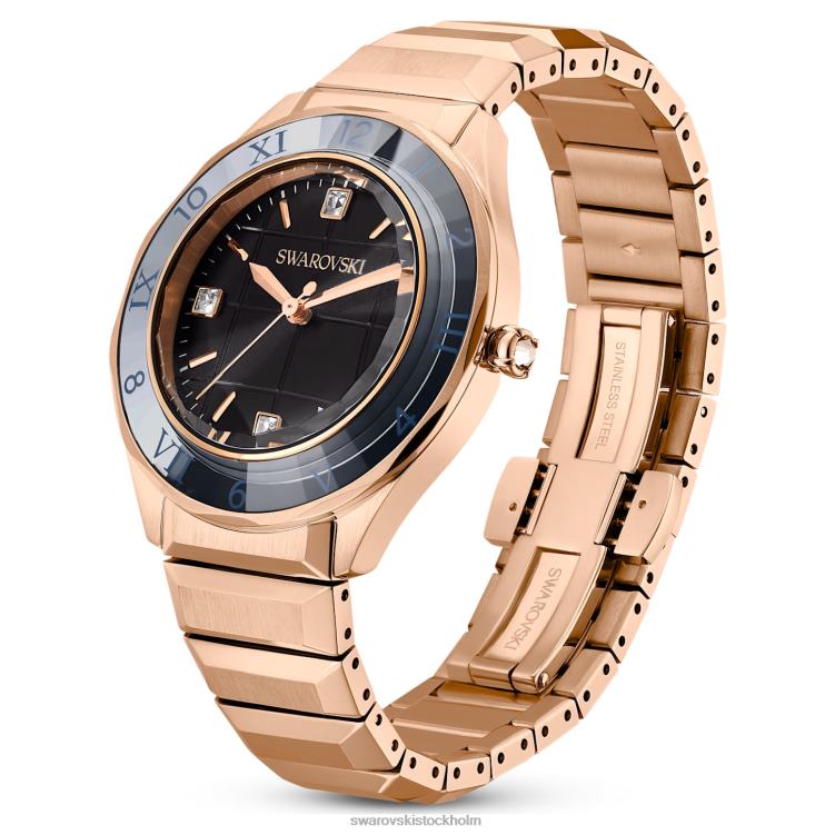 Swarovski 37mm klocka P28L1193 Tillbehör schweizisk tillverkad, metallarmband, svart, roséguldfärgad finish