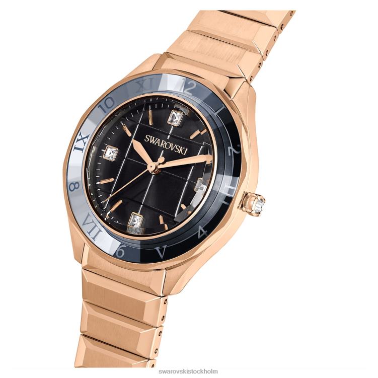 Swarovski 37mm klocka P28L1193 Tillbehör schweizisk tillverkad, metallarmband, svart, roséguldfärgad finish