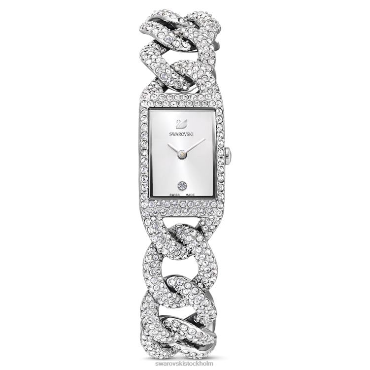 Swarovski cocktailklocka P28L1227 Tillbehör schweizisk tillverkad, full pave, metallarmband, silverton, rostfritt stål