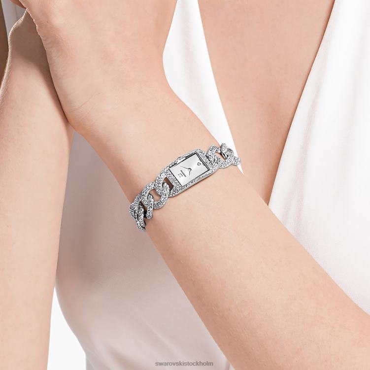 Swarovski cocktailklocka P28L1227 Tillbehör schweizisk tillverkad, full pave, metallarmband, silverton, rostfritt stål