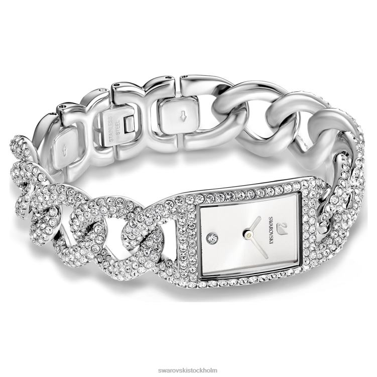 Swarovski cocktailklocka P28L1227 Tillbehör schweizisk tillverkad, full pave, metallarmband, silverton, rostfritt stål