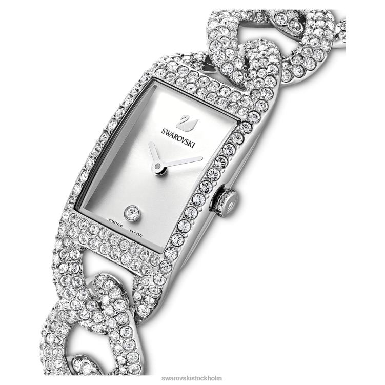 Swarovski cocktailklocka P28L1227 Tillbehör schweizisk tillverkad, full pave, metallarmband, silverton, rostfritt stål