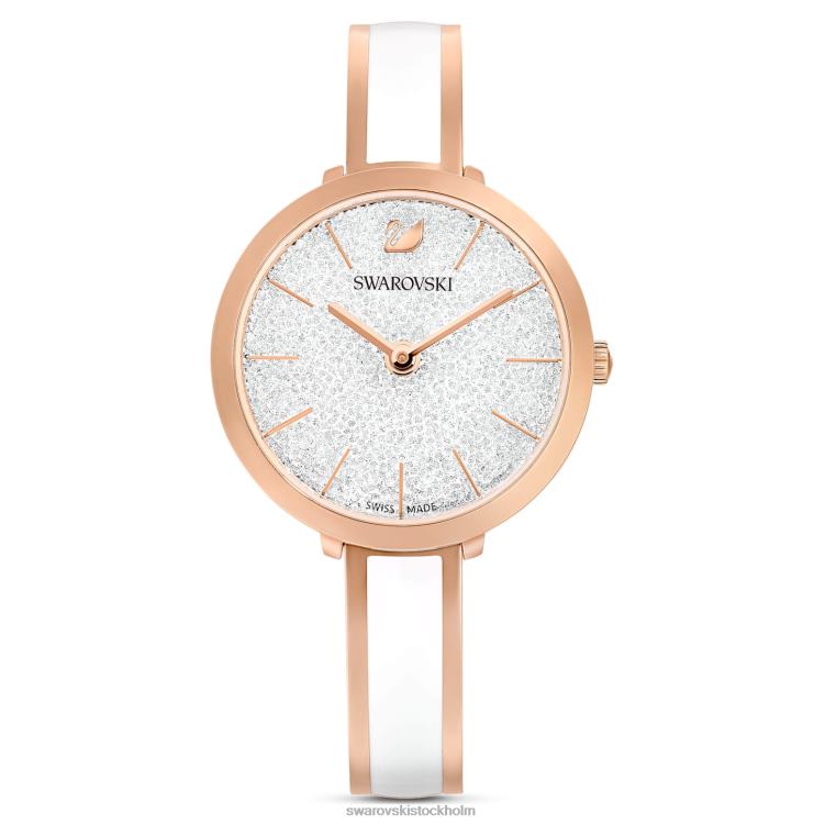Swarovski crystalline delight klocka P28L1188 Tillbehör schweizisk tillverkad, metallarmband, vit finish i roséguld
