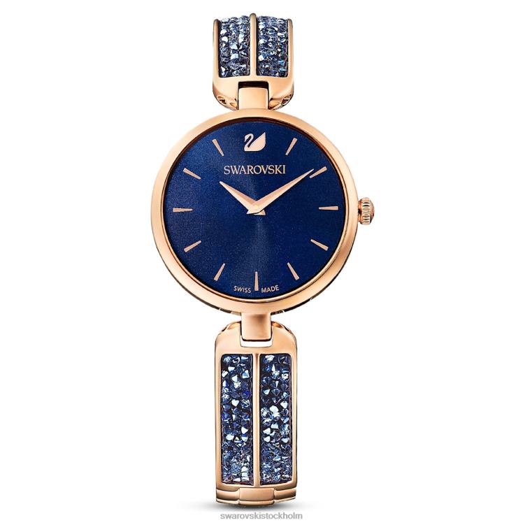 Swarovski dröm rockklocka P28L1168 Tillbehör schweizisk tillverkad, metallarmband, blå, roséguldfärgad finish