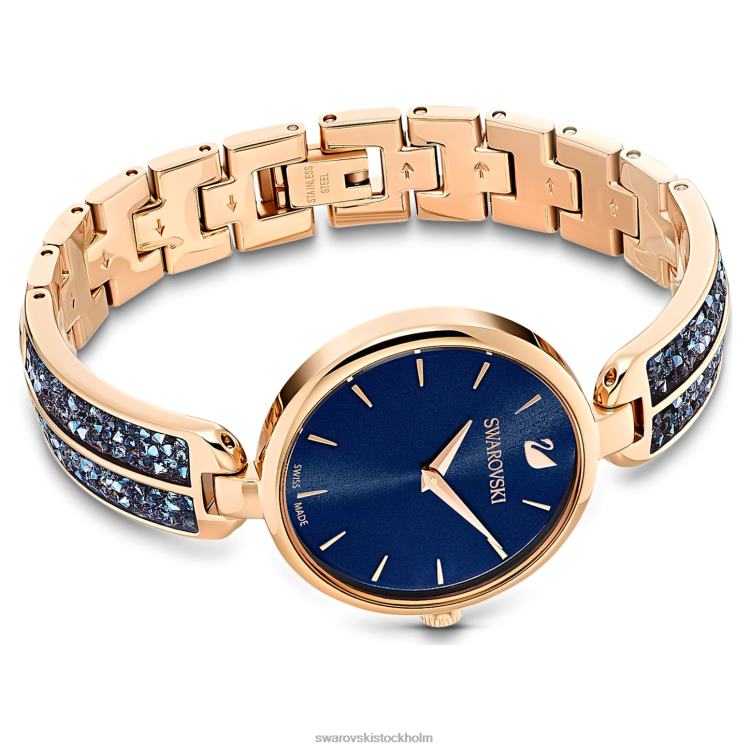 Swarovski dröm rockklocka P28L1168 Tillbehör schweizisk tillverkad, metallarmband, blå, roséguldfärgad finish