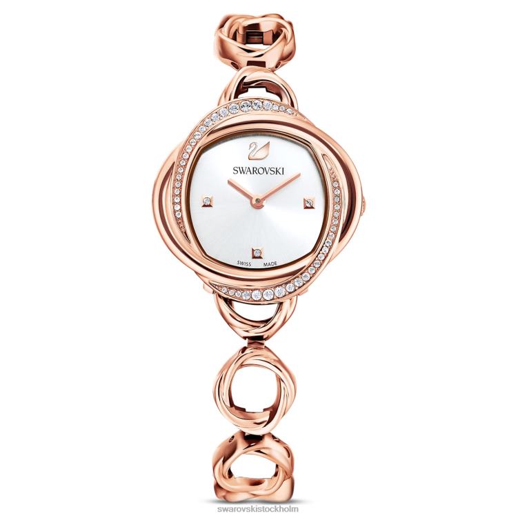 Swarovski kristallblommaklocka P28L1187 Tillbehör schweizisk tillverkad, metallarmband, roséguldton, roséguldfärgad finish