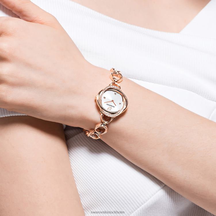 Swarovski kristallblommaklocka P28L1187 Tillbehör schweizisk tillverkad, metallarmband, roséguldton, roséguldfärgad finish