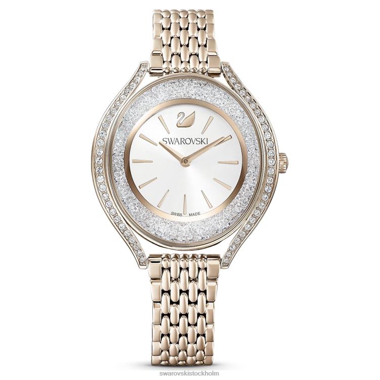 Swarovski kristallin aura klocka P28L1138 Tillbehör schweizisk tillverkad, metallarmband, guldton, champagneguldfärgad finish