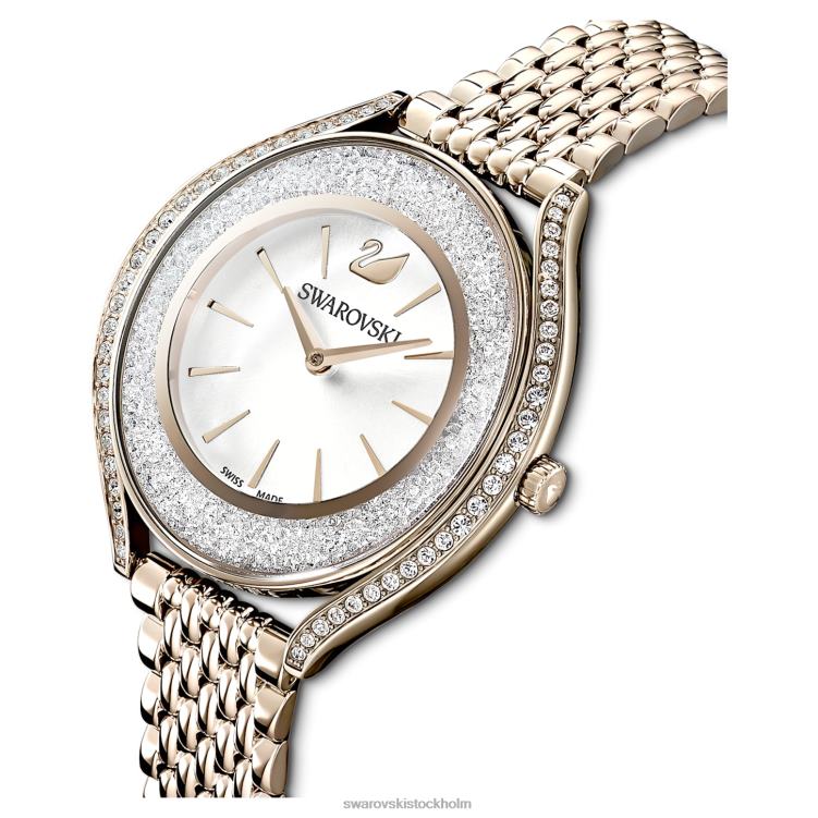 Swarovski kristallin aura klocka P28L1138 Tillbehör schweizisk tillverkad, metallarmband, guldton, champagneguldfärgad finish