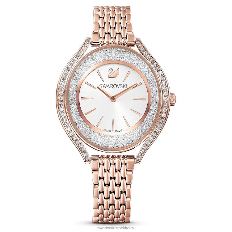 Swarovski kristallin aura klocka P28L1172 Tillbehör schweizisk tillverkad, metallarmband, roséguldton, roséguldfärgad finish