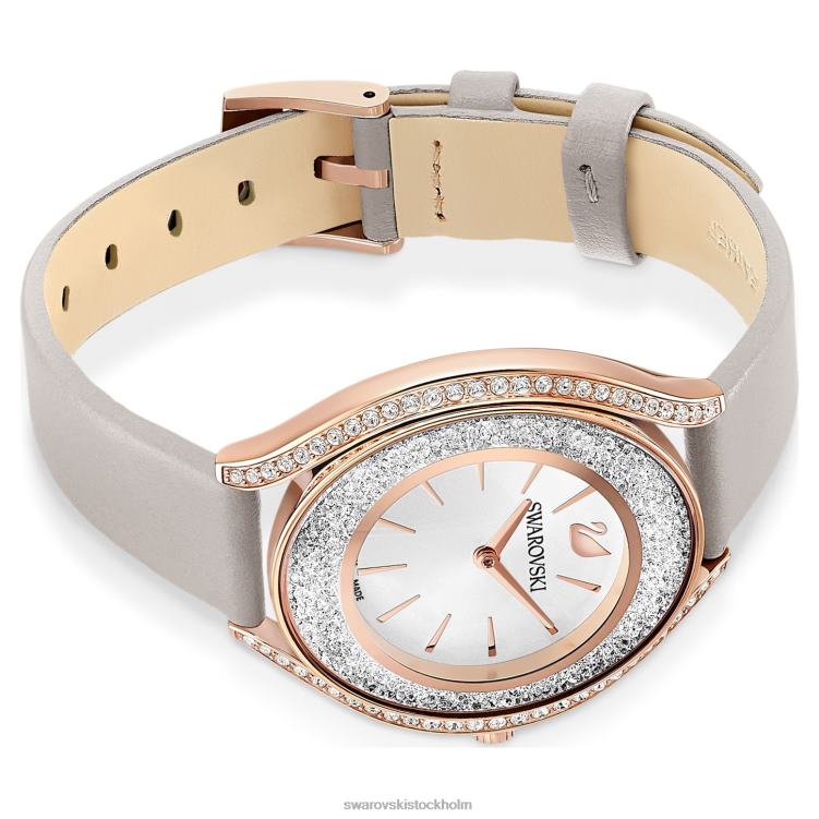 Swarovski kristallin aura klocka P28L1183 Tillbehör schweizisk tillverkad, läderrem, grå, roséguldfärgad finish