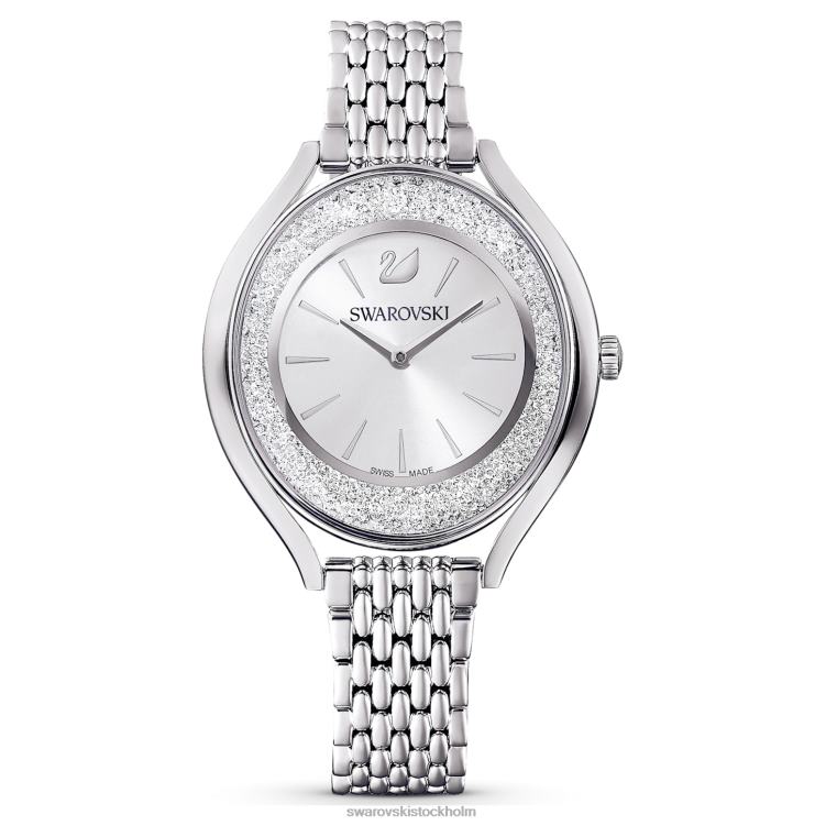 Swarovski kristallin aura klocka P28L1235 Tillbehör schweizisk tillverkad, metallarmband, silverton, rostfritt stål