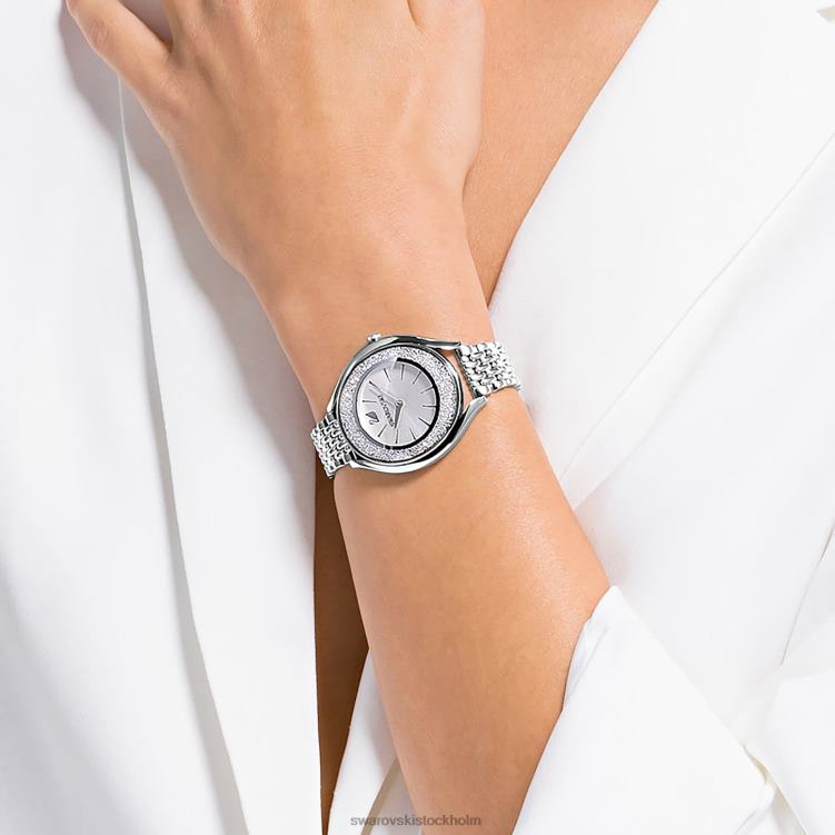Swarovski kristallin aura klocka P28L1235 Tillbehör schweizisk tillverkad, metallarmband, silverton, rostfritt stål