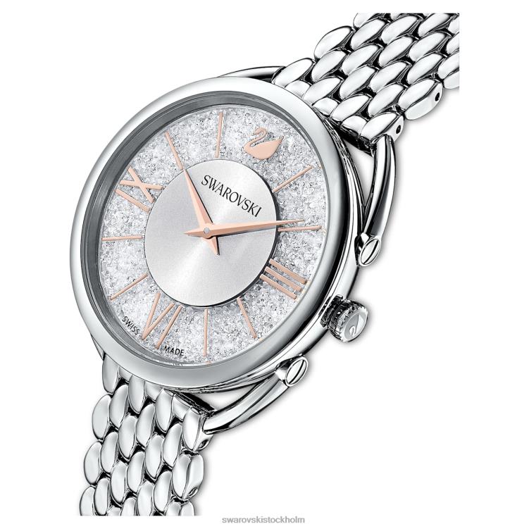 Swarovski kristallin glam klocka P28L1245 Tillbehör schweizisk tillverkad, metallarmband, silverton, rostfritt stål