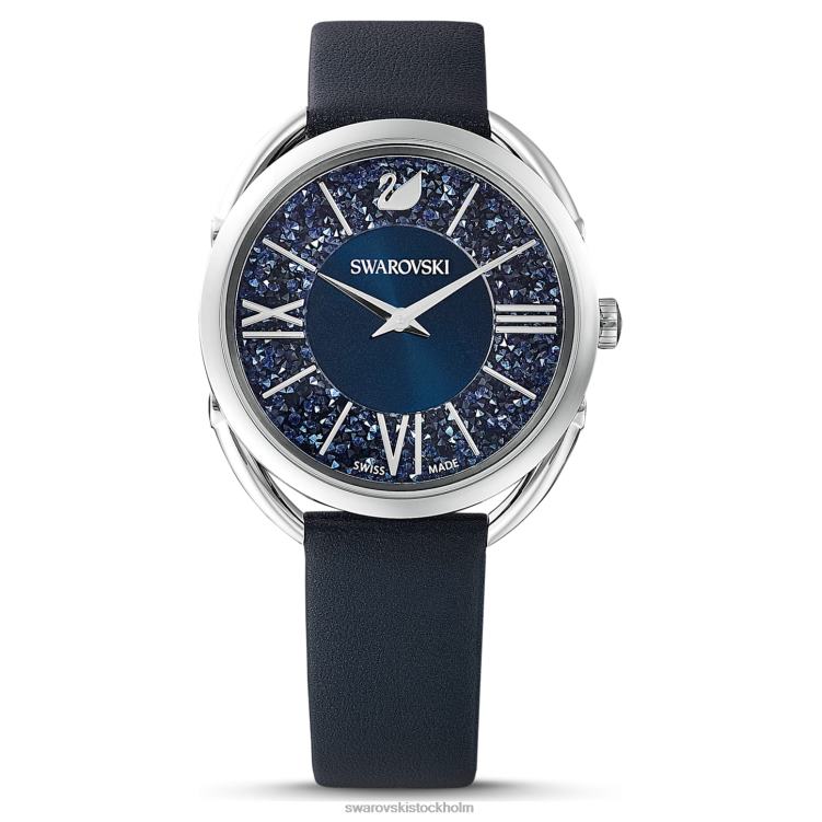 Swarovski kristallin glam klocka P28L1251 Tillbehör schweizisk tillverkad, läderrem, blå, rostfritt stål