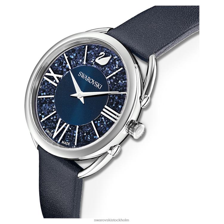 Swarovski kristallin glam klocka P28L1251 Tillbehör schweizisk tillverkad, läderrem, blå, rostfritt stål