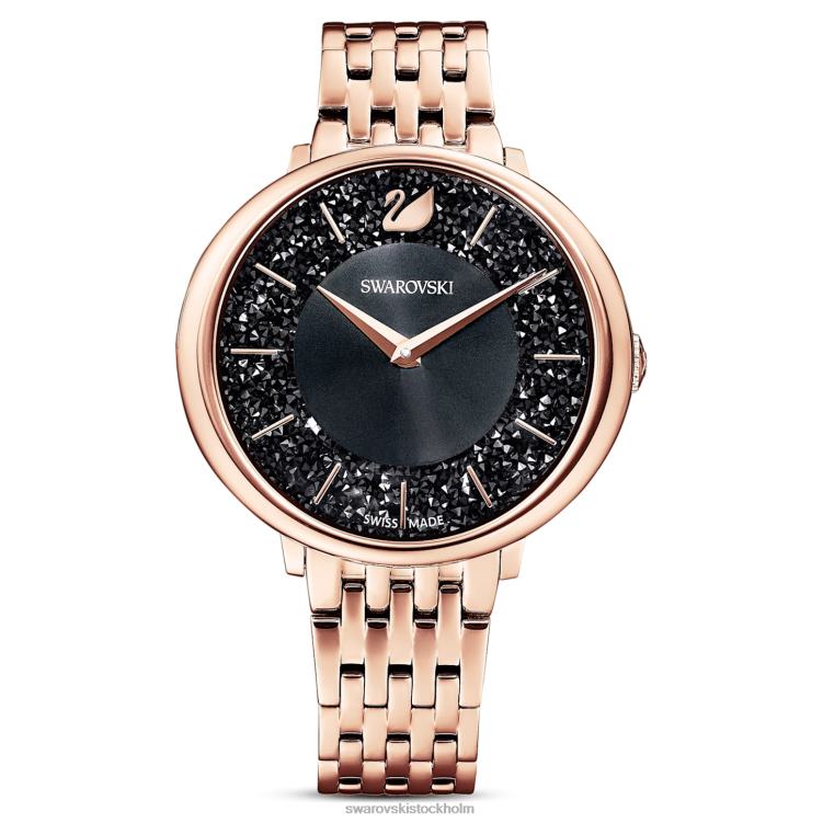 Swarovski kristallint chic klocka P28L1186 Tillbehör schweizisk tillverkad, metallarmband, svart, roséguldfärgad finish