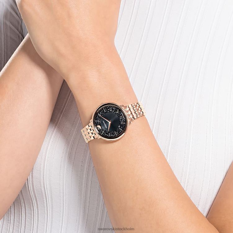 Swarovski kristallint chic klocka P28L1186 Tillbehör schweizisk tillverkad, metallarmband, svart, roséguldfärgad finish