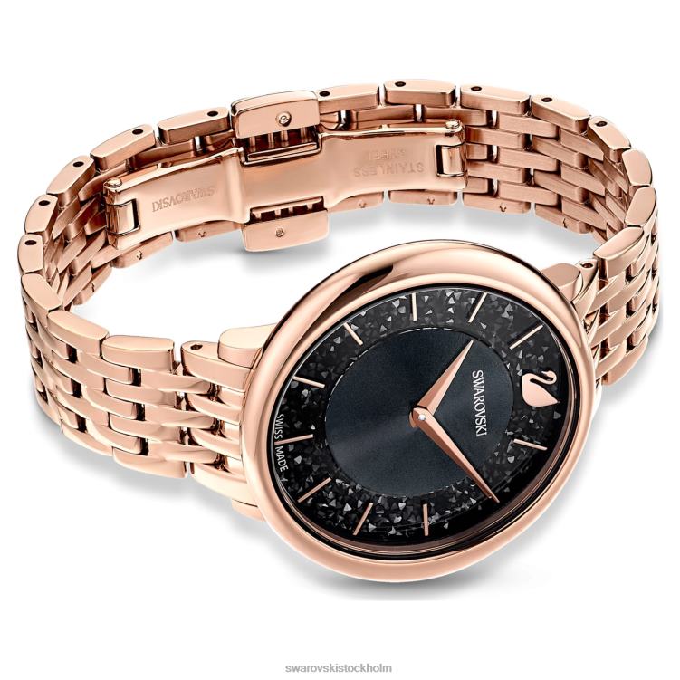 Swarovski kristallint chic klocka P28L1186 Tillbehör schweizisk tillverkad, metallarmband, svart, roséguldfärgad finish