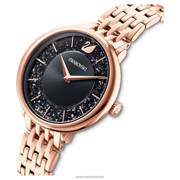 Swarovski kristallint chic klocka P28L1186 Tillbehör schweizisk tillverkad, metallarmband, svart, roséguldfärgad finish