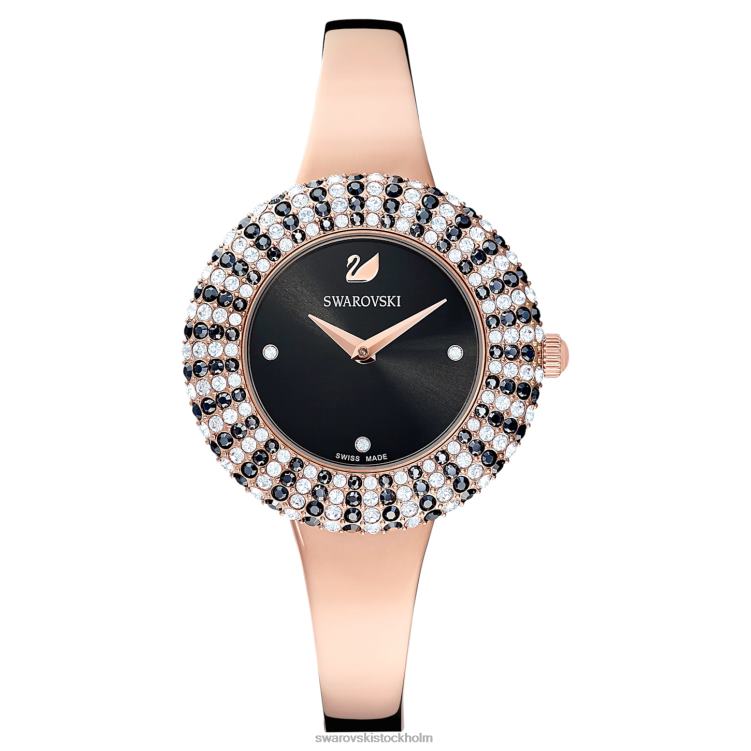 Swarovski kristallrosa klocka P28L1162 Tillbehör schweizisk tillverkad, metallarmband, svart, roséguldfärgad finish