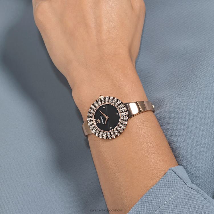 Swarovski kristallrosa klocka P28L1162 Tillbehör schweizisk tillverkad, metallarmband, svart, roséguldfärgad finish