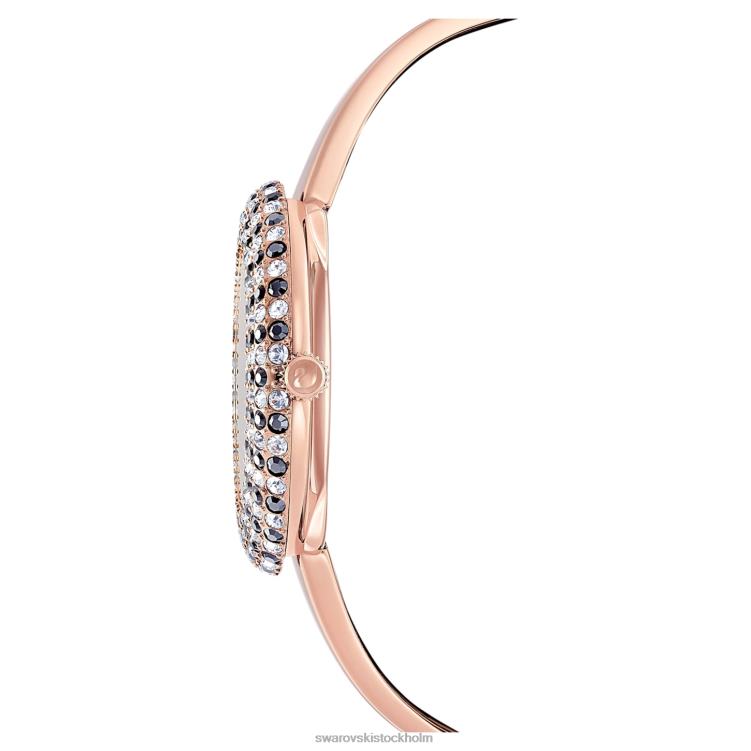 Swarovski kristallrosa klocka P28L1162 Tillbehör schweizisk tillverkad, metallarmband, svart, roséguldfärgad finish