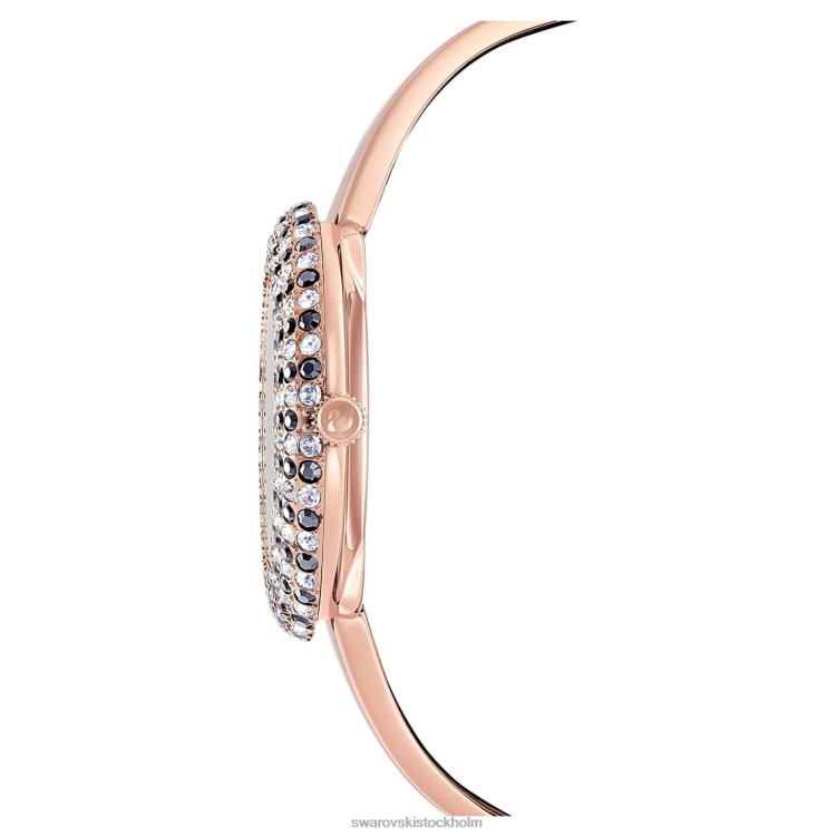 Swarovski kristallrosa klocka P28L1162 Tillbehör schweizisk tillverkad, metallarmband, svart, roséguldfärgad finish