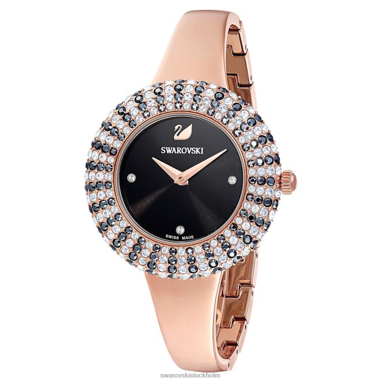 Swarovski kristallrosa klocka P28L1162 Tillbehör schweizisk tillverkad, metallarmband, svart, roséguldfärgad finish