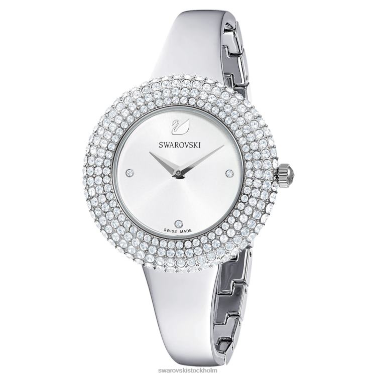 Swarovski kristallrosa klocka P28L1247 Tillbehör schweizisk tillverkad, metallarmband, silverton, rostfritt stål