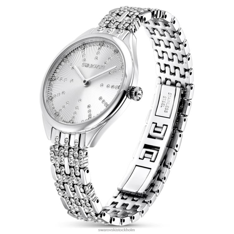 Swarovski locka klocka P28L1224 Tillbehör schweizisk tillverkad, pave, metallarmband, silverton, rostfritt stål