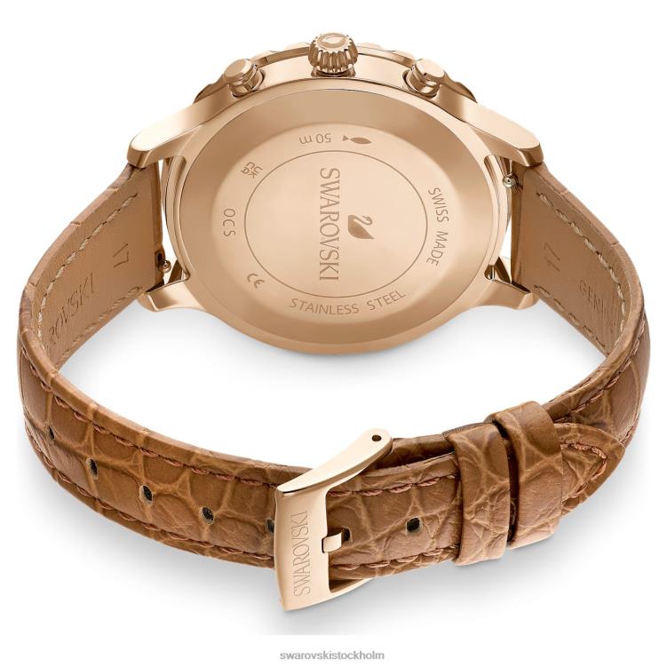 Swarovski octea lux chrono klocka P28L1150 Tillbehör schweizisk tillverkad, läderrem, brun, guldfärgad finish