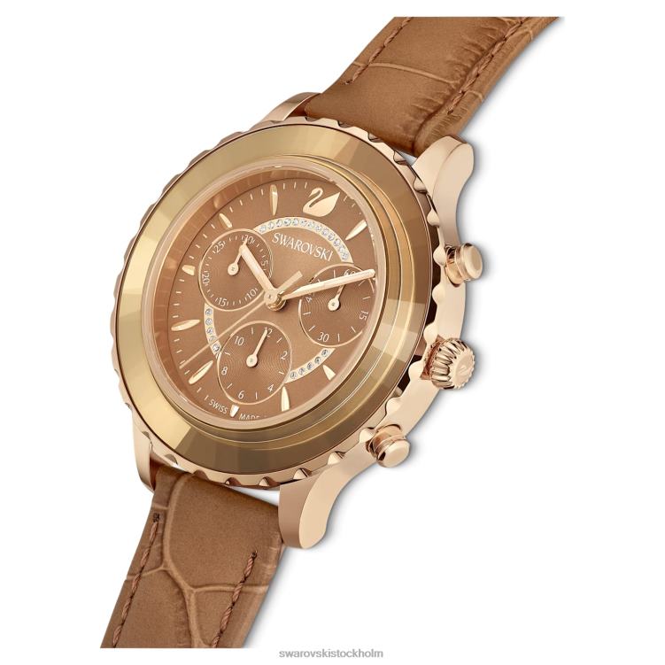 Swarovski octea lux chrono klocka P28L1150 Tillbehör schweizisk tillverkad, läderrem, brun, guldfärgad finish