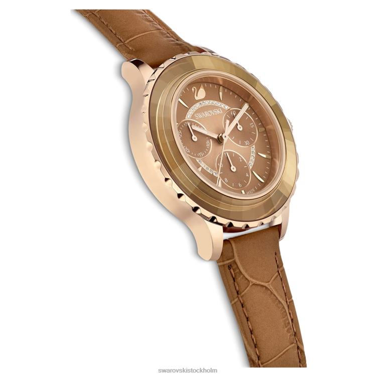 Swarovski octea lux chrono klocka P28L1150 Tillbehör schweizisk tillverkad, läderrem, brun, guldfärgad finish