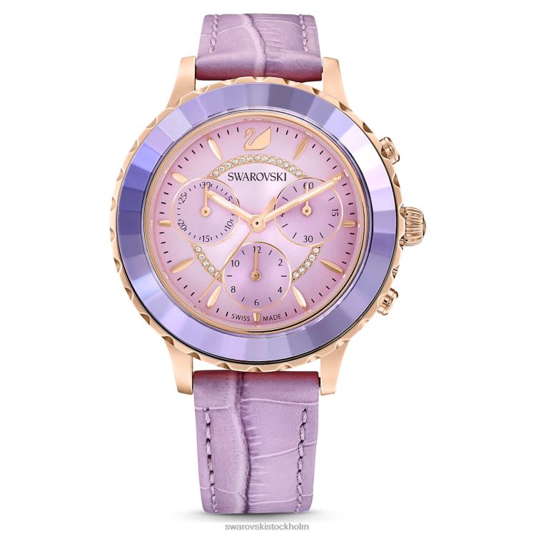 Swarovski octea lux chrono klocka P28L1157 Tillbehör schweizisk tillverkad, läderrem, lila, roséguldfärgad finish