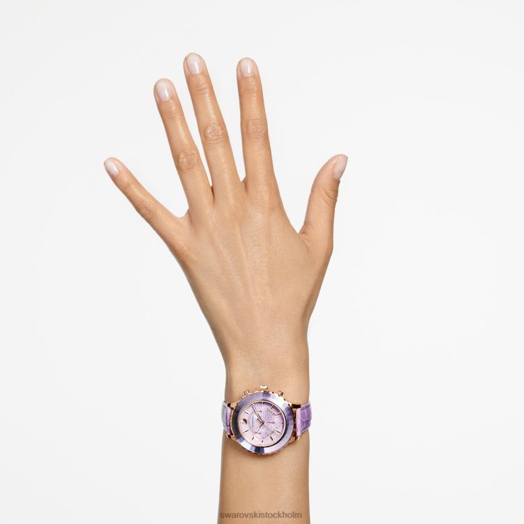 Swarovski octea lux chrono klocka P28L1157 Tillbehör schweizisk tillverkad, läderrem, lila, roséguldfärgad finish