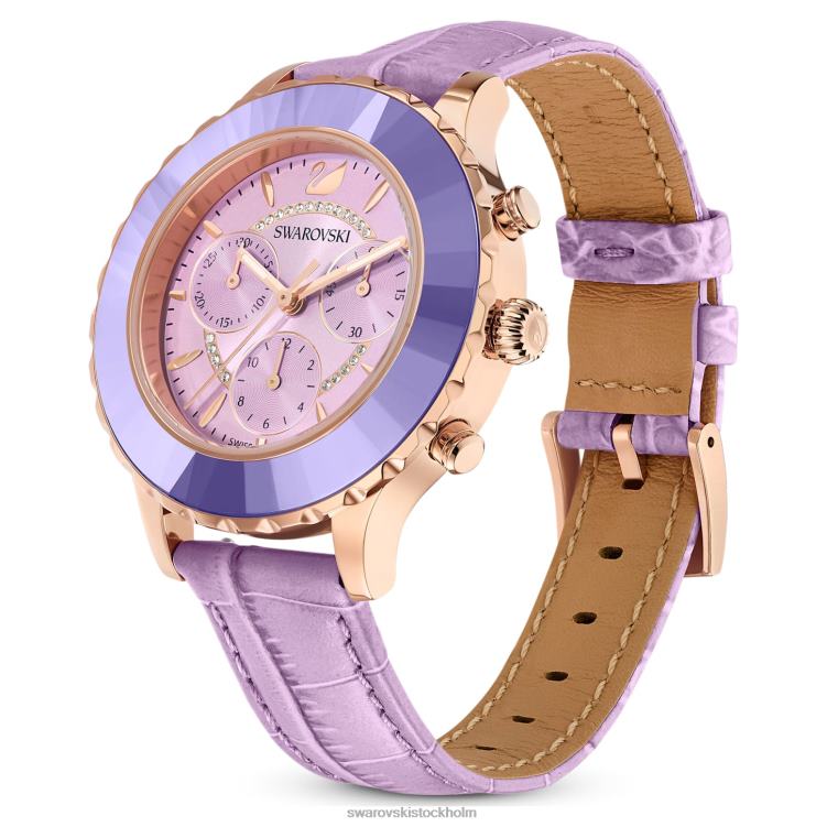 Swarovski octea lux chrono klocka P28L1157 Tillbehör schweizisk tillverkad, läderrem, lila, roséguldfärgad finish