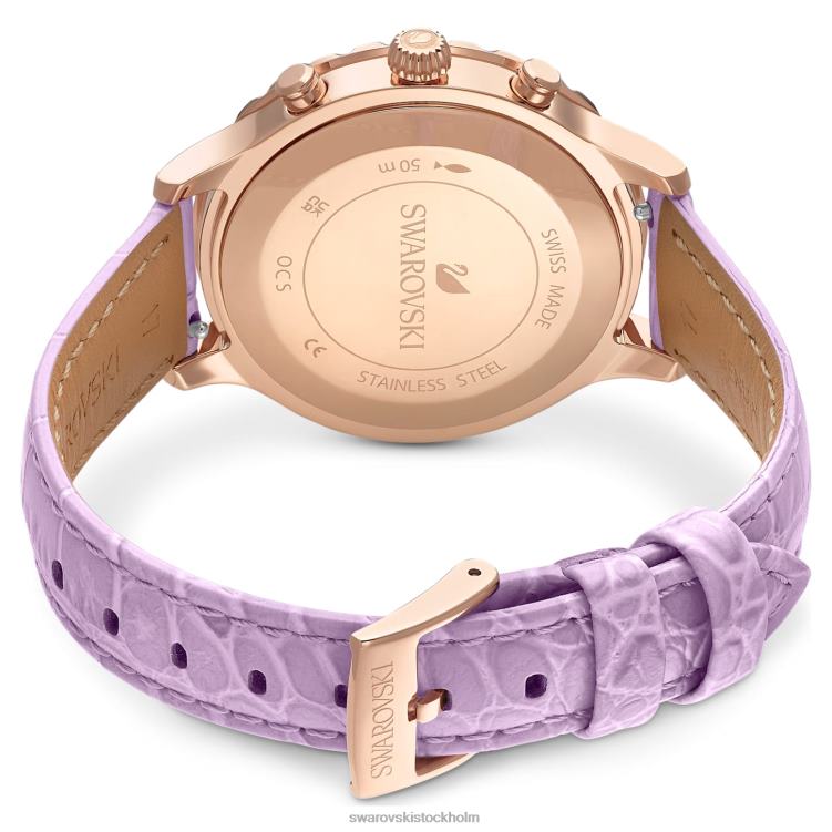 Swarovski octea lux chrono klocka P28L1157 Tillbehör schweizisk tillverkad, läderrem, lila, roséguldfärgad finish