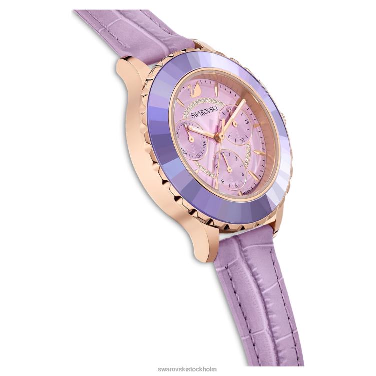 Swarovski octea lux chrono klocka P28L1157 Tillbehör schweizisk tillverkad, läderrem, lila, roséguldfärgad finish