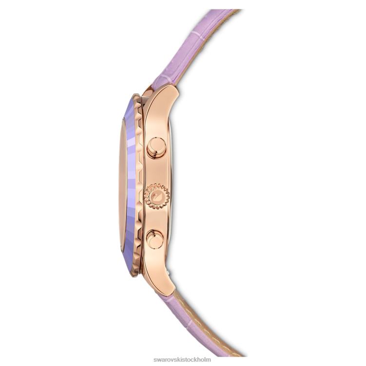 Swarovski octea lux chrono klocka P28L1157 Tillbehör schweizisk tillverkad, läderrem, lila, roséguldfärgad finish