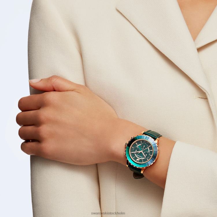 Swarovski octea lux chrono klocka P28L1159 Tillbehör schweizisk tillverkad, läderrem, grön, roséguldfärgad finish