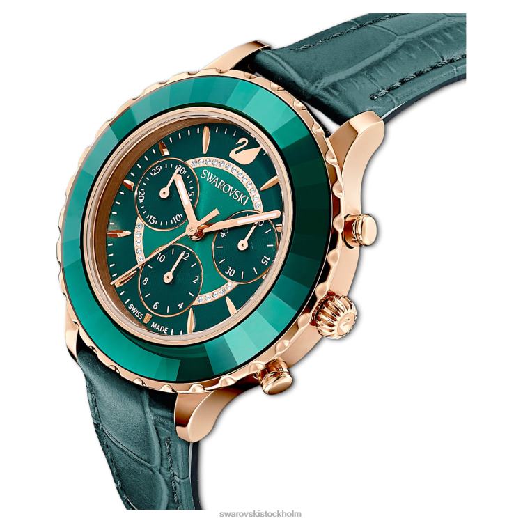 Swarovski octea lux chrono klocka P28L1159 Tillbehör schweizisk tillverkad, läderrem, grön, roséguldfärgad finish