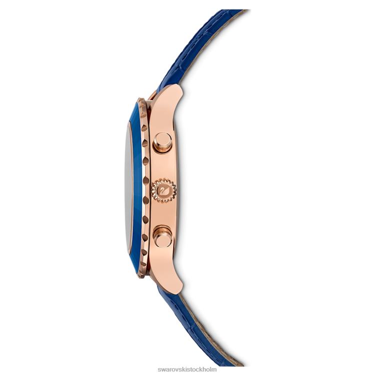 Swarovski octea lux chrono klocka P28L1164 Tillbehör schweizisk tillverkad, läderrem, blå, roséguldfärgad finish