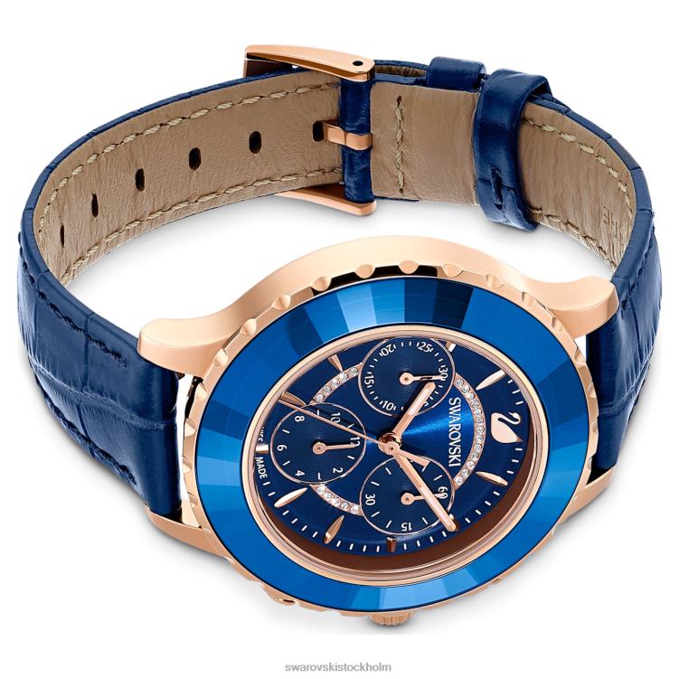 Swarovski octea lux chrono klocka P28L1164 Tillbehör schweizisk tillverkad, läderrem, blå, roséguldfärgad finish