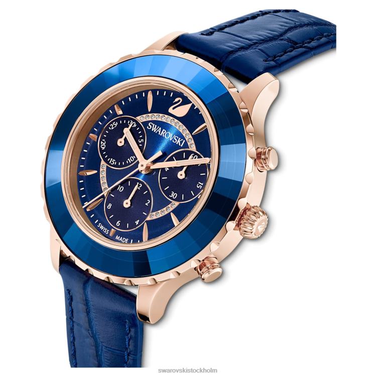 Swarovski octea lux chrono klocka P28L1164 Tillbehör schweizisk tillverkad, läderrem, blå, roséguldfärgad finish