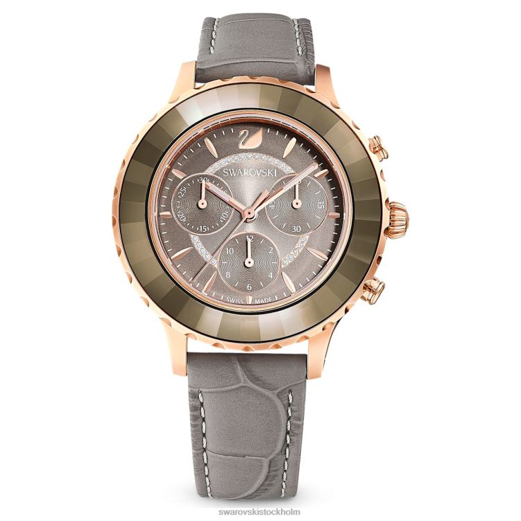 Swarovski octea lux chrono klocka P28L1177 Tillbehör schweizisk tillverkad, läderrem, grå, roséguldfärgad finish